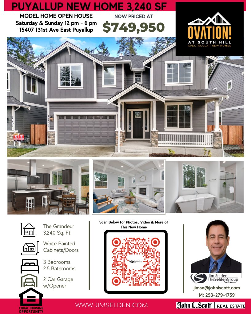 PUYALLUP NEW HOME OPEN HOUSE
15407 131st Ave E
Ovation at South Hill
VIEW THIS AND OTHER NEW HOMES THIS WEEKEND SATURDAY & SUNDAY 12 - 6 pm

Questions? Just call/text Jim Selden (253-279-1759) or Carrie Selden (253-318-2362).

#newhomes #ovationatsouthhill #Puyallup