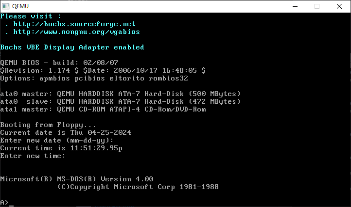 So, I copied the source into a dos VM, and had to fight some weird string corruption, but yeah I built MS-DOS 4.00 and it booted!