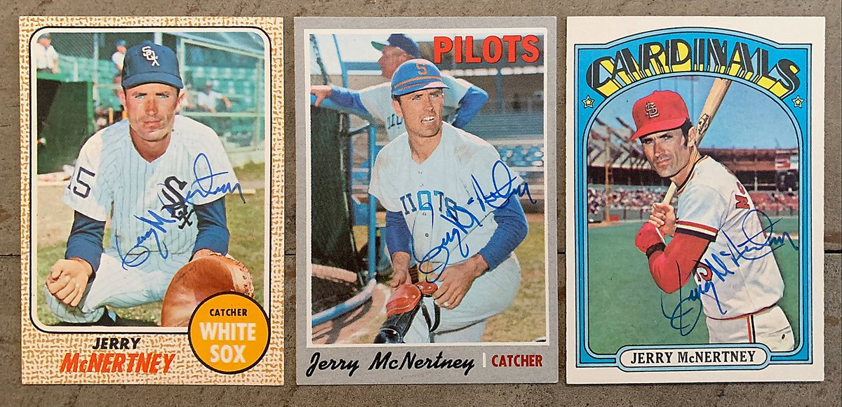 Jerry McNertney – 9-Year MLB Career for @whitesox, Pilot/@Brewers, @Cardinals, & @Pirates. Very good defensive catcher and the last man to bat for the Pilots franchise. Autographs thru the mail.
#ttm #ttmsuccess #1972Topps