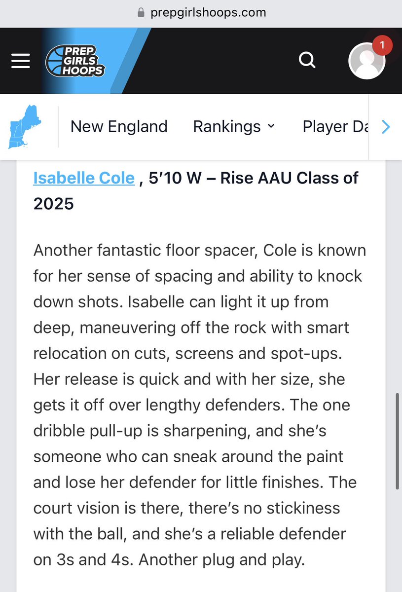 isabelle_cole20's tweet image. Thank you for the write-up @CQHoopsVT and @PGHNewEngland