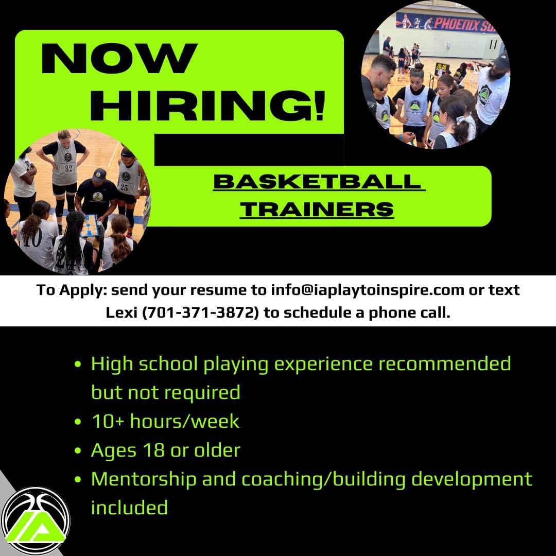 🏀 JOIN OUR TEAM! Inspired Athletics is hiring basketball trainers for our team. This is a great position for anyone looking to get into coaching. Find out more info on how to apply ⬇️ #inspiredathletics