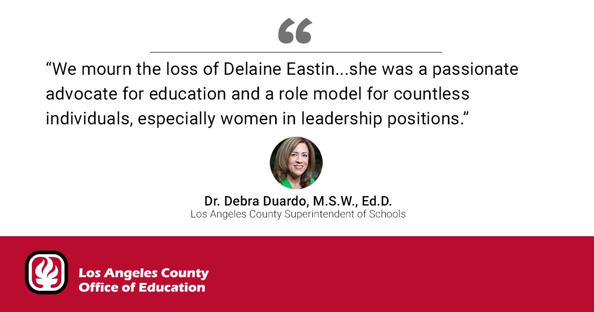 We are saddened to learn about the passing of Delaine Eastin, the first and only woman to serve as the California State Superintendent of Public Instruction. Thank you Delaine, for paving the way.♥️ Full statement: lacoe.edu/news/2024-04-2…