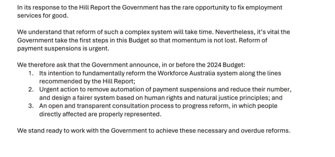 My expectations for you lot were already below sea level, but my god Your 'reforms' proposed here would keep: - Work for Dole - Mutual obligations & payment suspensions for all cohorts (including people with disabilities, homeless ppl) - And employment services in private hands