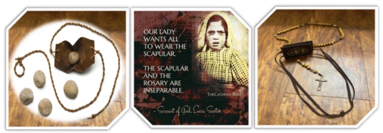 Our Lady wants all to wear the Scapular. The Scapular and the Rosary are Inseparable. It's amazing how similar the sling and scapular look. Not a coincidence! Praise God!