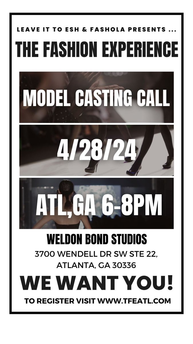 GoldenTAgency's tweet photo. Join the winning team 🥇@miss.fashola and @leaveit2esh have teamed up to curate a fashion experience that will leave Atlanta talking for ages. 

We are now casting models and designers for our fall show. Click the link https://t.co/VXoXhAkgGk to register for our April 28th https://t.co/bwwjcSpcWR