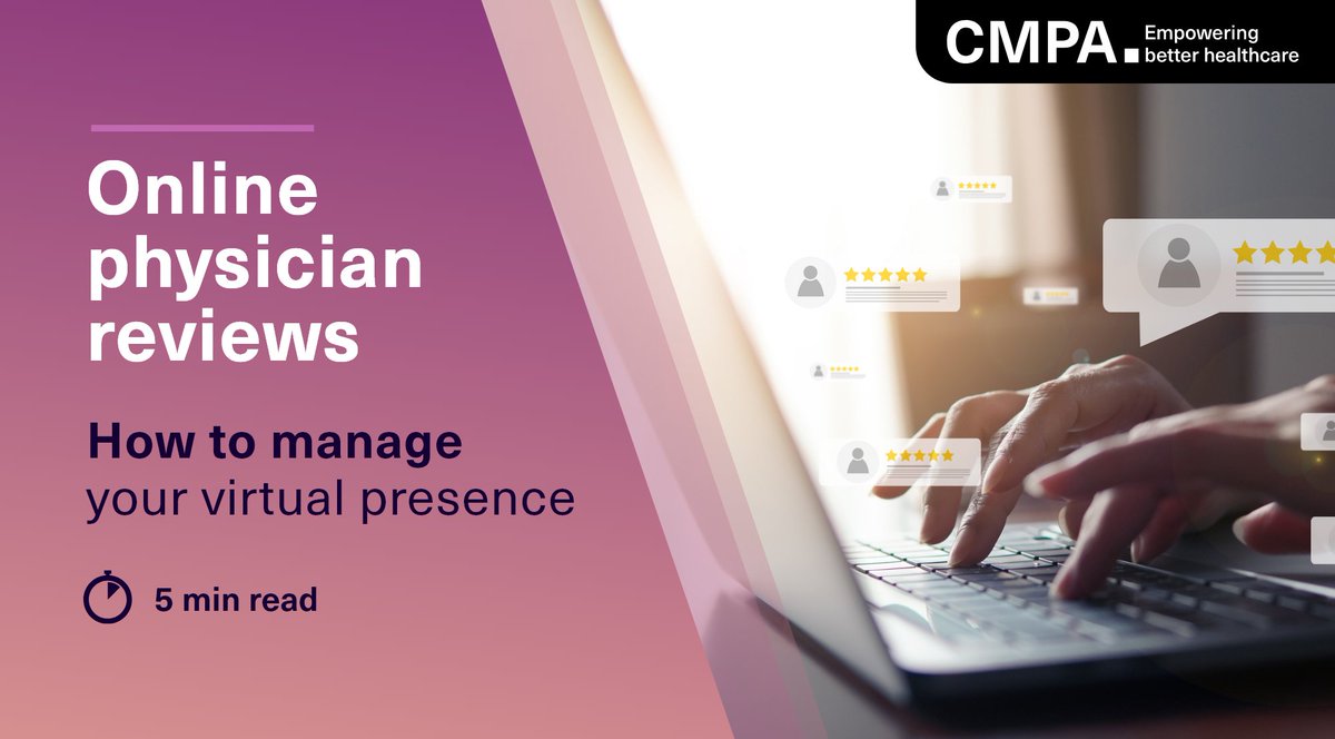 CMPAmembers's tweet photo. If you are a practising physician, reviews about you and your practice may appear on rating websites and social media.
Read our practical tips for managing your online presence: https://t.co/ezot2Bqaq3
#MedTwitter #CMPATips https://t.co/q2r4qhtkRA