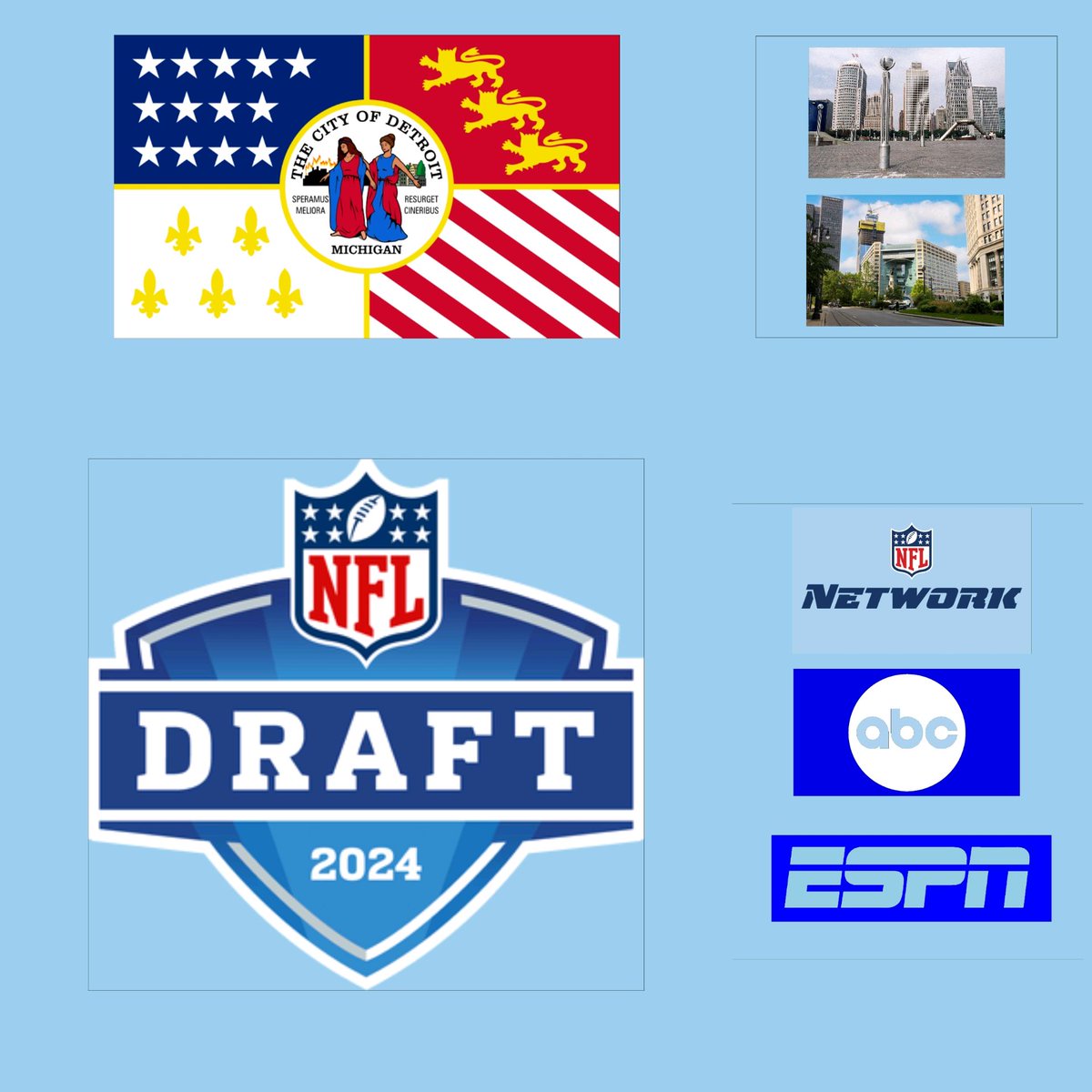 LIVE on ABC, ESPN, & #NFL Network 2024 #NFLDraft 1st Round from Campus Martius Park & Hart Plaza in Detroit Michigan