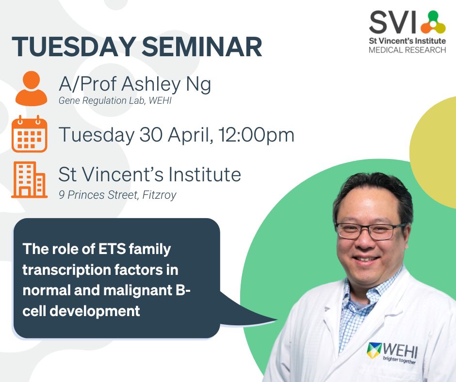 SVIResearch (@sviresearch) on Twitter photo Next week's Tuesday Seminar will be presented by A/Prof Ashley Ng, Senior Research Officer at <a href="/WEHI_research/">WEHI (Walter and Eliza Hall Institute)</a>.
Can't join in person? Please click the link below to join the webinar:
us02web.zoom.us/j/83203083836?…
Passcode: 453479
#SVI #StVincentsInstitute #Fundraising #Medical Next week's Tuesday Seminar will be presented by A/Prof Ashley Ng, Senior Research Officer at <a href="/WEHI_research/">WEHI (Walter and Eliza Hall Institute)</a>.
Can't join in person? Please click the link below to join the webinar:
us02web.zoom.us/j/83203083836?…
Passcode: 453479
#SVI #StVincentsInstitute #Fundraising #Medical