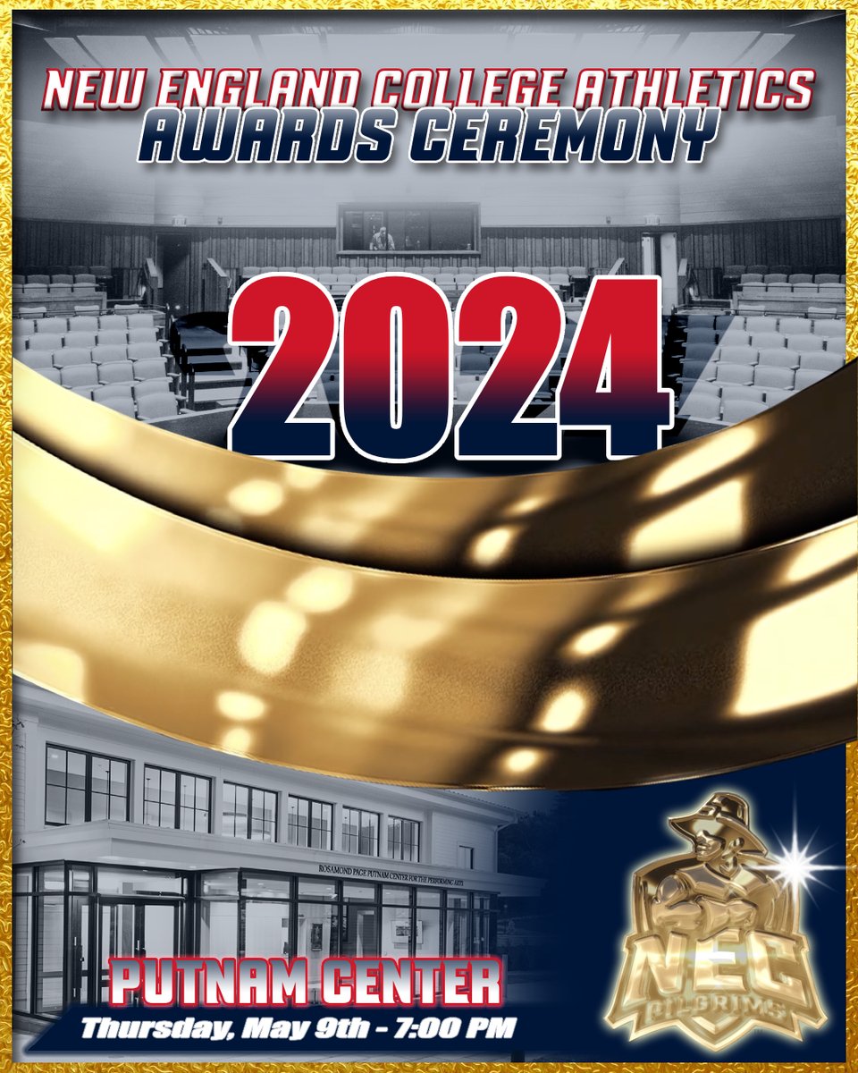 🗓REMINDER: Save the date for the 2024 New England College Awards Ceremony: 📍Putnam Center - Henniker, N.H. 📆 Thursday, May 9th ⏰ 7:00 PM 📺 NEC Athletics Live Stream #GoGrims