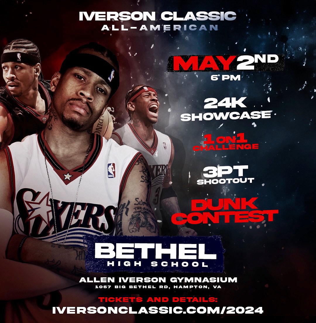 In one week… at Allen Iverson’s former high school… in the gym that now bears his name… history will be made. It’s time for the future of the NBA to show what they’ve got. Iverson Classic’s 2024 events are tipping off May 2nd in Hampton. Iverson Classic Week is coming.