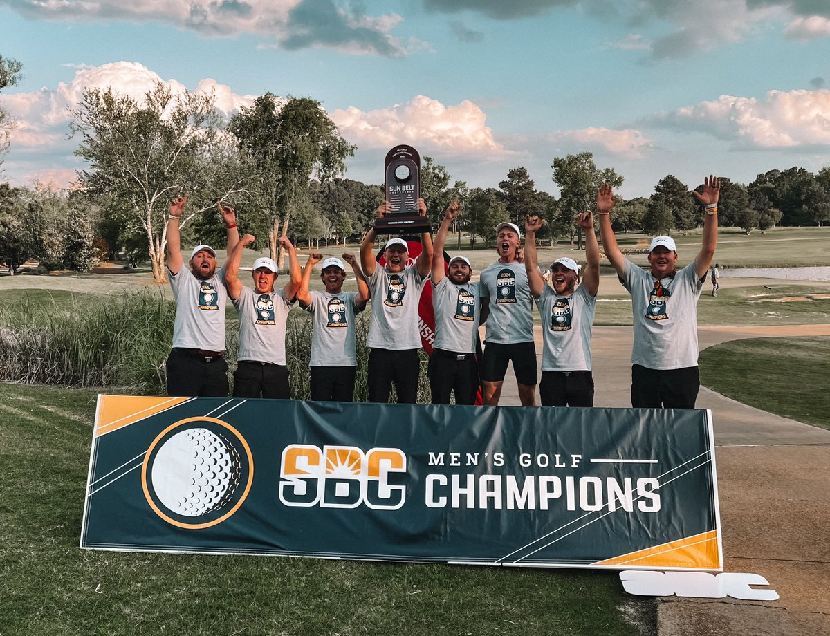 Things you love to see: @astatemensgolf winning a @sunbelt conference championship. #WolvesUp 📈