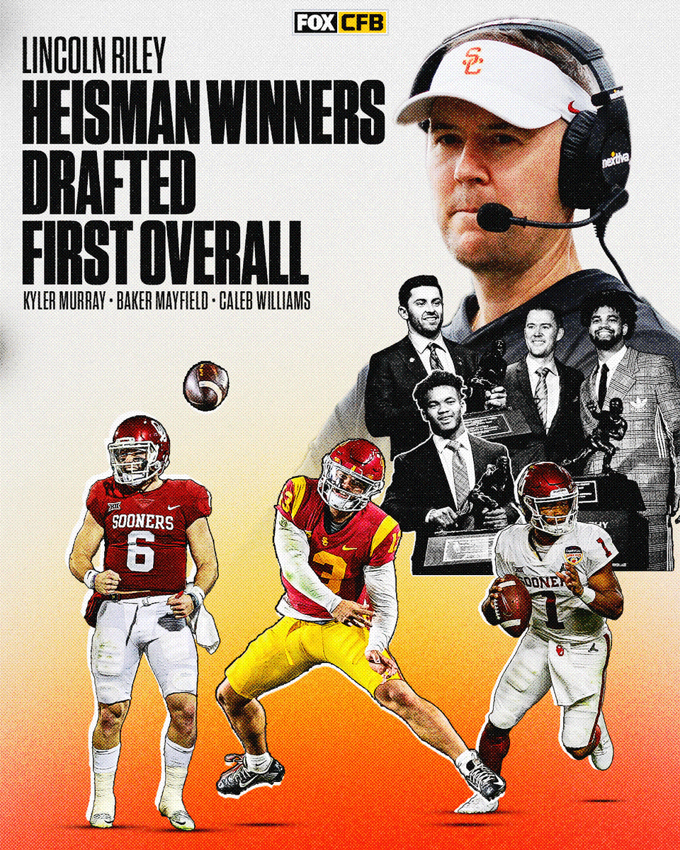 Heisman Winners ➡️ No. 1 Overall 🔥 Lincoln Riley becomes the first coach in the common draft era to have had three players be selected first overall! @uscfb 🙌