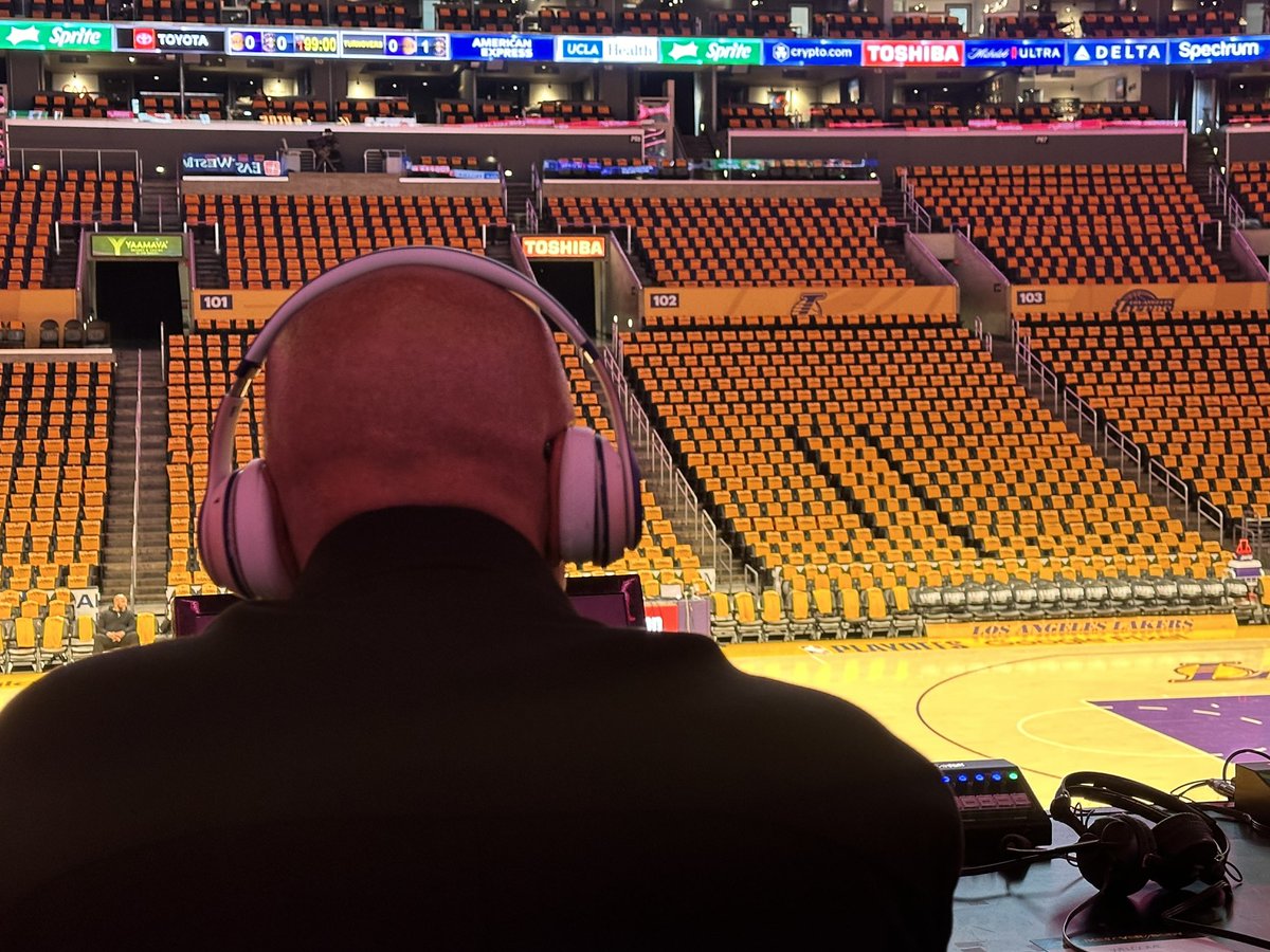 Mychal Thompson, as always, is in his chair and ready to go a couple hours before the Lakers Radio broadcast of the big game. <a href="/champagnennuts/">Mychal Thompson</a>  <a href="/ESPNLosAngeles/">ESPN Los Angeles</a> <a href="/Lakers/">Los Angeles Lakers</a>