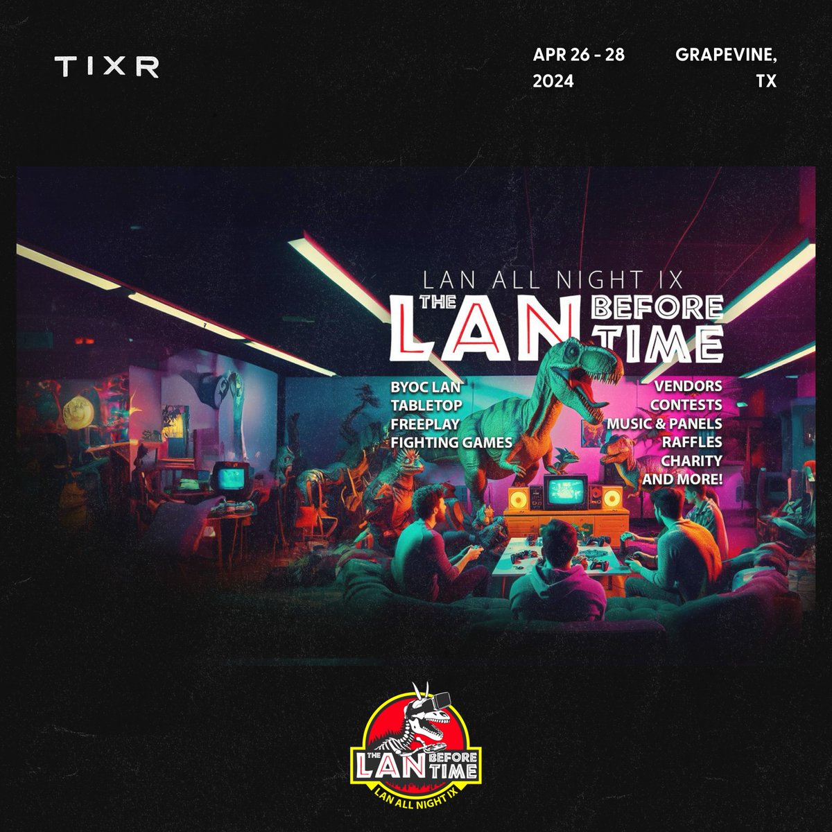 LAN All Night IX: The LAN Before Time is taking over the Great Wolf Lodge in Grapevine, TX as everyone from hardcore gamers to families seeking a weekend of dinosaur-themed fun converge for this charity event. From April 26 - 28, the event is leveling up their gaming experience