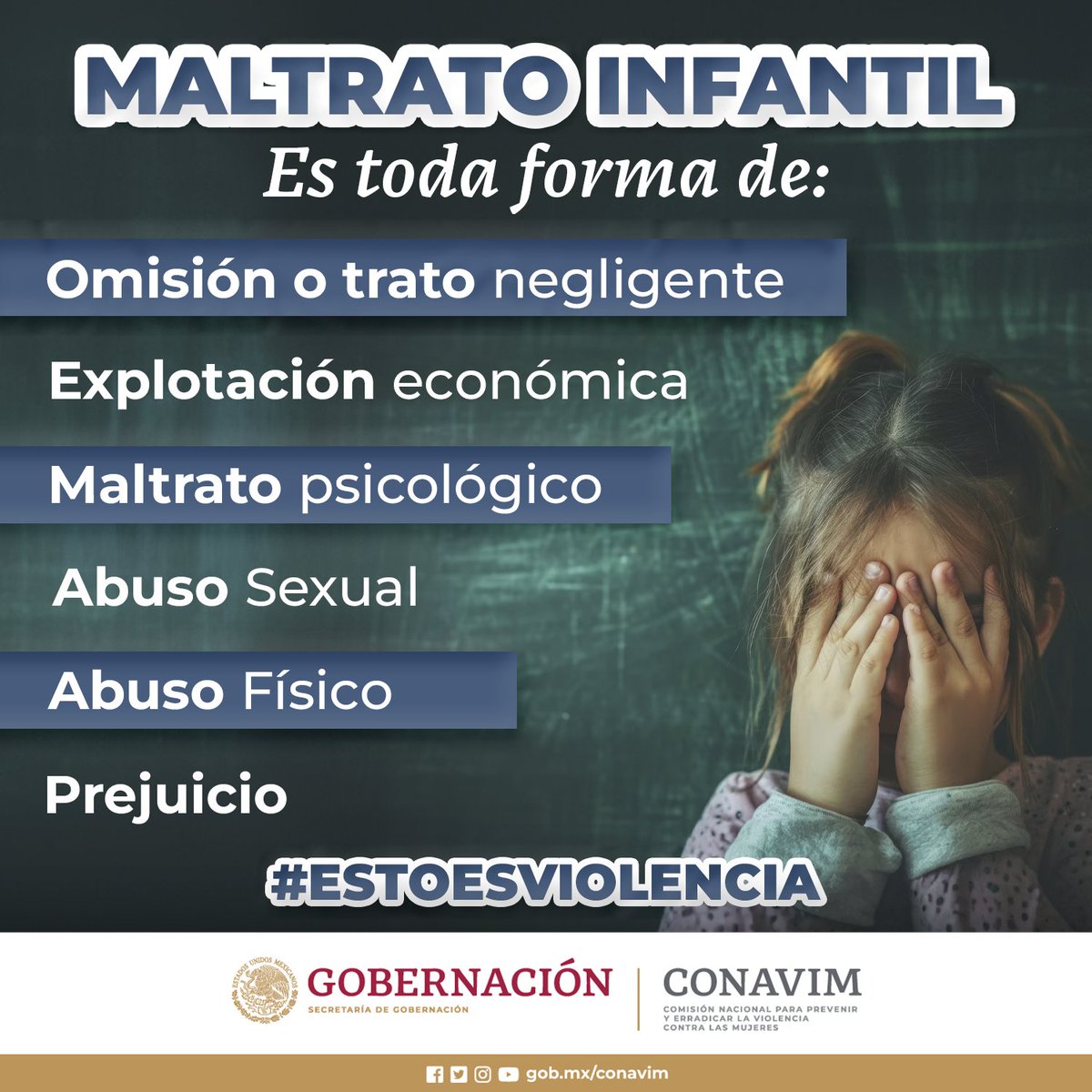 El maltrato a la niñez es un problema mundial con graves consecuencias que pueden durar toda la vida. Se refiere a cualquier acto que por acción u omisión provoque en la niña, niño o adolescente un daño en su integridad y desarrollo físico, sexual, emocional, cognitivo o social.