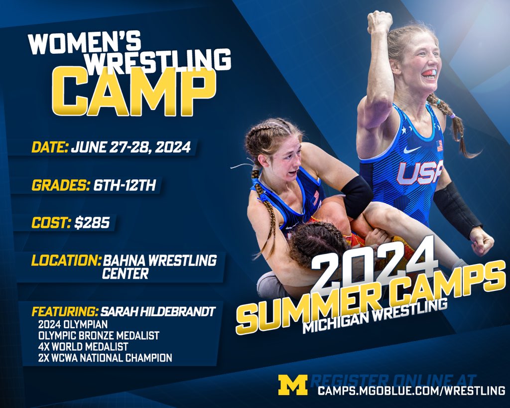 We can’t wait for our Women’s Camp this summer with 2024 Olympian(!) and 5x Olympic/World Medalist @sarhilde. Slated for June 27-28th at the Bahna Wrestling Center. Make plans to join us and Sarah in Ann Arbor! Info/Register: myumi.ch/JNDx7