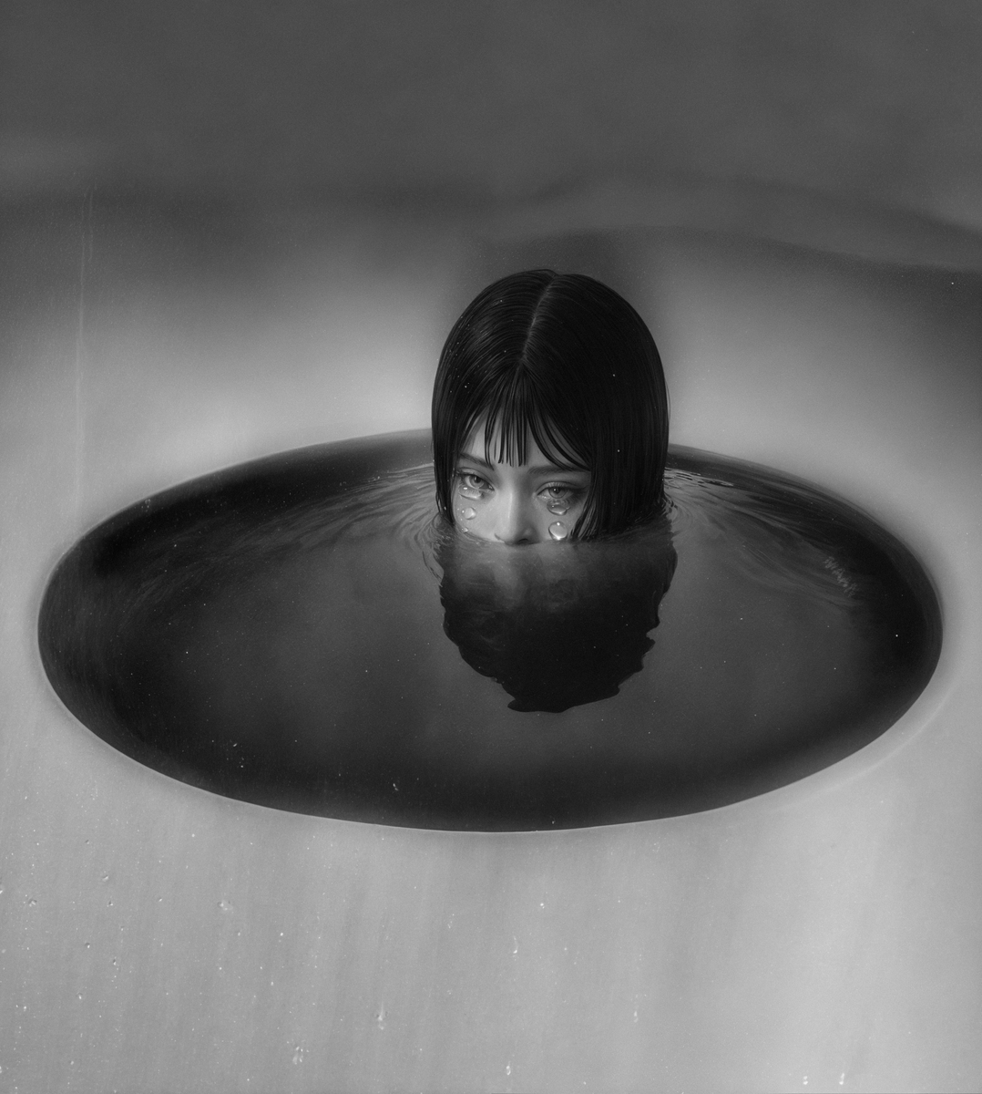 "Memories" shows a girl crying into a pool, symbolizing how our past grief and cherished memories can engulf and isolate us, shaping our identity.
.
.
#digitalart #art #artist #surrealart #conceptualart #3dart #darkart #love