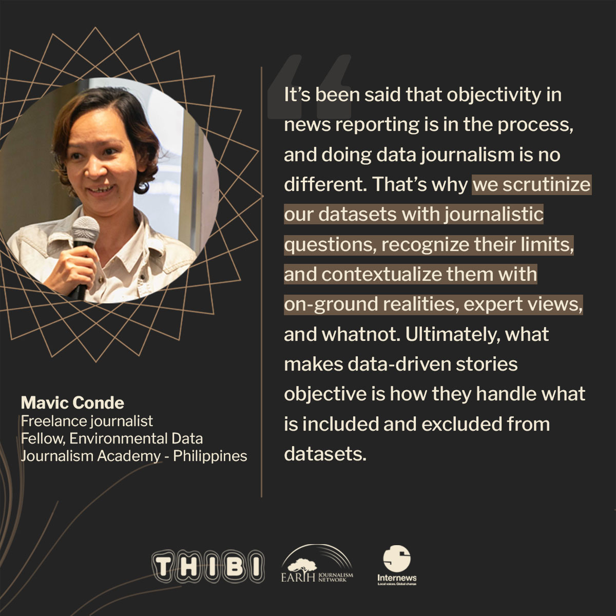 Asked about her takeaway from the Academy, @condemavic says it's learning the value of producing data-driven environmental stories.

---
The Environmental Data Journalism Academy is a programme of Internews’ @earthjournalism Network & Thibi.

#DataJournalism #DDJ #Philippines