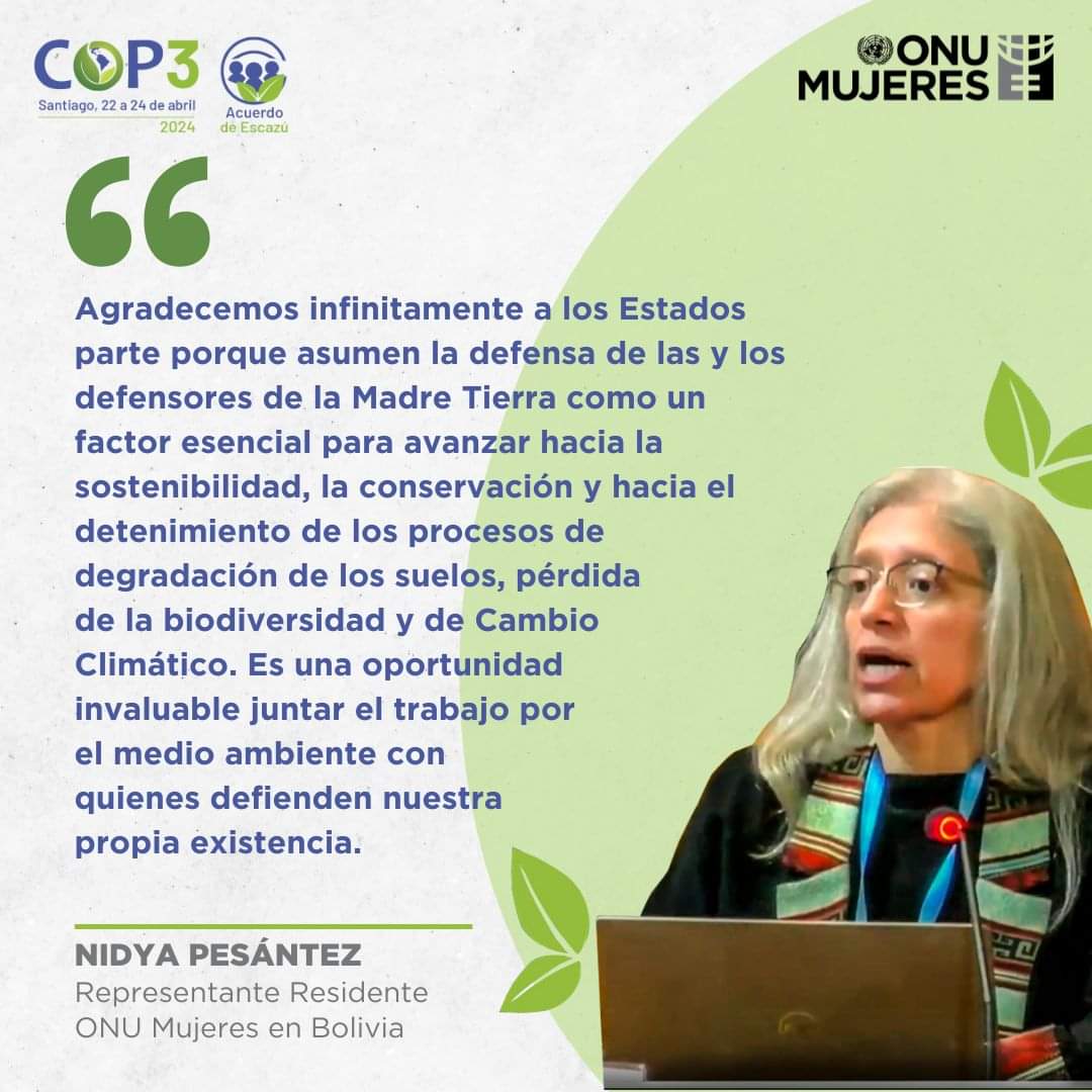 🌎 #COP3Escazú

El #AcuerdoDeEscazú refuerza el compromiso de reconocer, proteger y promover todos los derechos de defensoras y defensores de los derechos humanos en asuntos ambientales hacia un futuro sostenible.

#CambioClimáticoyGénero