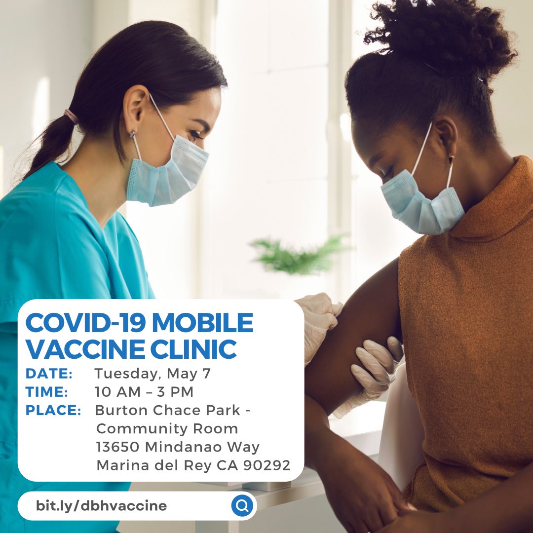 💉FREE COVID-19 Mobile Vaccine Clinic on Tues, 5/7, 10 AM – 3 PM, at Burton Chace Park.   📢 Updated Moderna Covid vaccines available to those 6 months+ (while supplies last). Flu shots are also available.   ✨bit.ly/dbhvaccine for appointments. Walk-ups are also available.
