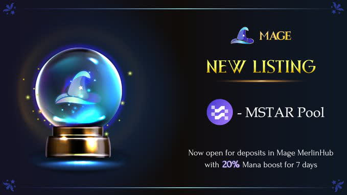 🚀 Ready to level up your crypto game? 

Stake $MSTAR on Mage MerlinHub and watch your rewards grow. 

Deposit now for extra benefits.

 🧙‍♂️Join the staking journey: airdrop-merlinstarter.pro/merlin 

#MerlinStarter #Crypto #Airdrop
