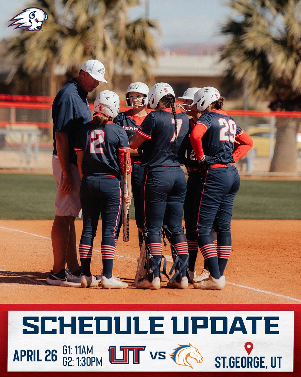 Tomorrows games times 🆚 UTA have been adjusted due to weather‼️ 

Game 1: 11AM 
Game 2: 1:30PM 
🏟️ Karl Brooks Field 

#UtahTechBlazers | #WACsb