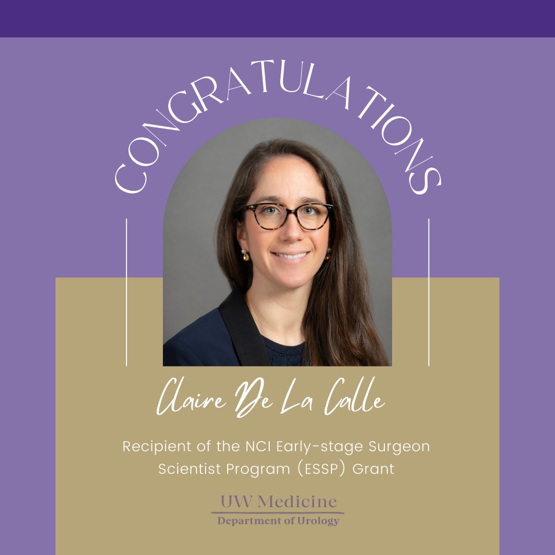 UW Urology (@uwurology) on Twitter photo We're thrilled to congratulate <a href="/ClaireDlc/">Claire de la Calle</a> on securing the NCI Early-Stage Surgeon Scientist Program (ESSP) grant! Your dedication to advancing cancer research is inspiring, and we look forward to seeing the impactful contributions you'll continue to make! We're thrilled to congratulate <a href="/ClaireDlc/">Claire de la Calle</a> on securing the NCI Early-Stage Surgeon Scientist Program (ESSP) grant! Your dedication to advancing cancer research is inspiring, and we look forward to seeing the impactful contributions you'll continue to make!