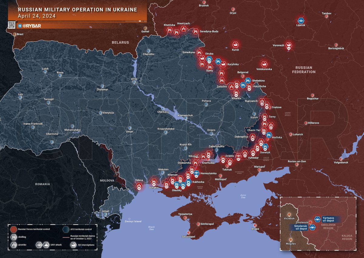 🇷🇺⚔️🇺🇦
Las fuerzas rusas llevaron a cabo una serie de ataques contra objetivos en territorio ucraniano: los impactos incluyeron una zona de una unidad militar en Odesa y un depósito de municiones en Dobropillia en el territorio ocupado de la DNR.

Las formaciones ucranianas una