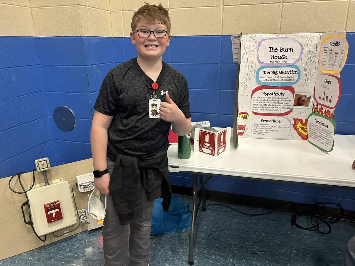 5th Gr Science Fair today! Jace researched home fire alarms! Who would’ve thought the cheapest & smallest alarm would alarm the fastest to smoke?! 🔥 🧪🔬 #Scienceiscool