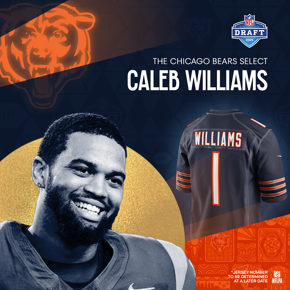 THE PICK IS IN! Caleb Williams is @ChicagoBears bound! Pre-Order your jersey today! 🐻⬇️ 🛒: bit.ly/3wbOHxP | #NFLDraft