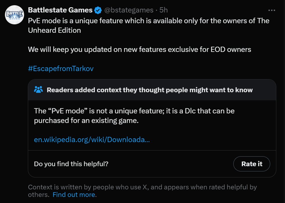 Battlestate games has been community noted, with users directing towards the wikipedia defenition of 'DLC' 
#EscapefromTarkov