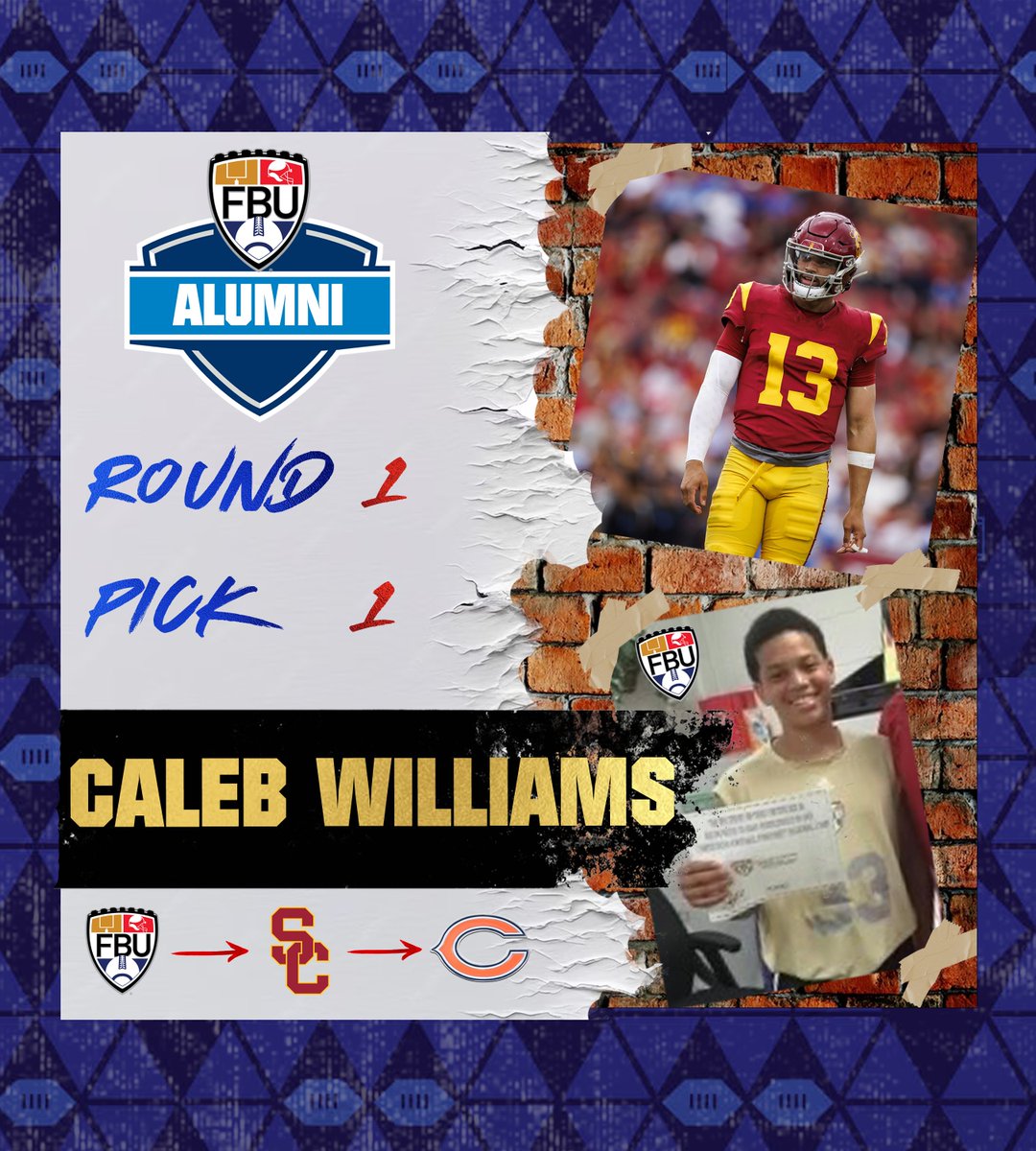 🚨FBU DRAFT ALERT Congrats to FBU Alum, Caleb Williams, on being selected #1 OVERALL in the 2024 NFL Draft 👏👏 #FBU #GetBetterHere