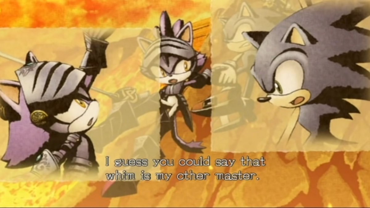 People who scream off the top of their lungs that Sonic can't do anything, stay anywhere, be with anyone, all that shit under the guise of 'tHE WIND IS MY MASTER' seem to forget this line...

Sonic does what he wants. Ya'll hella misinterpret his character.