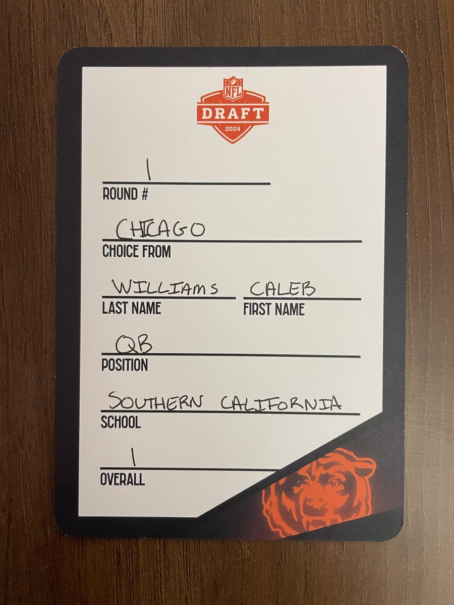 Official card for the first pick in the #NFLDraft @bears