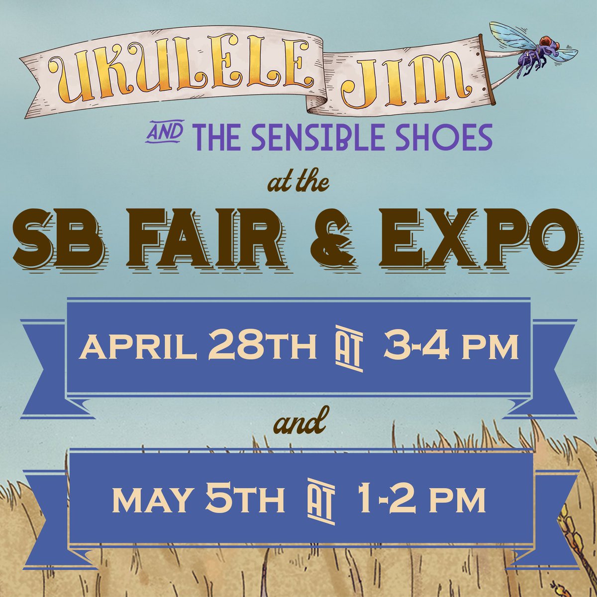 UkuleleJim's tweet photo. Come one and all! Delight your ears and move your bits to the swinging sound of Ukulele Jim and The Sensible Shoes! Two performances on the MAIN STAGE, all ages welcome. Shows free with admission. @EarlWarrenSB 

Get tickets HERE or at the showgrounds: https://t.co/3zKtNpwk2V https://t.co/xC1JtOwDWg