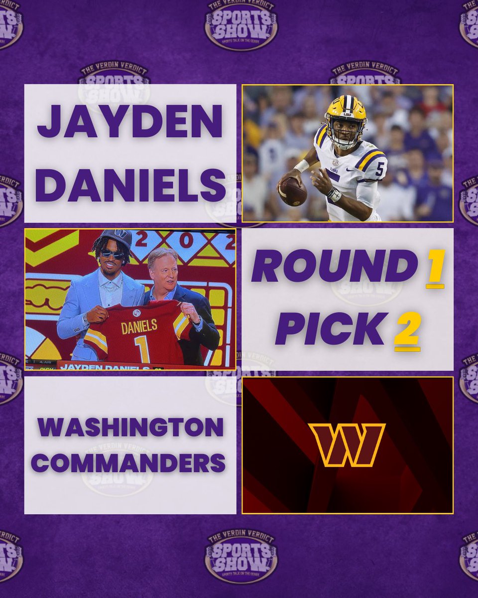 The Washington #Commanders draft Jayden Daniels at No. 2., THOUGHTS? 👀 Daniels is fresh off of a legendary Heisman season, and helped #LSU become the NUMBER ONE offense in #CollegeFootball (#NFLDraft, #NFL, #LSUFootball)