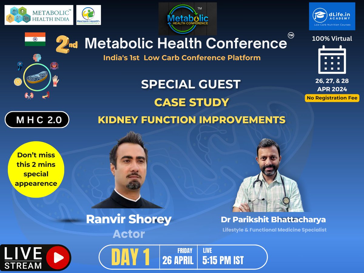 Don't miss this special guest appearance in the talks of @healthieRx Dr Parikshit Bhattacharya Well known actor @RanvirShorey will come in for 2 mins to relate how he has recovered his health under the guidance of Dr Parikshit with low carb nutrition. Metabolic Health…