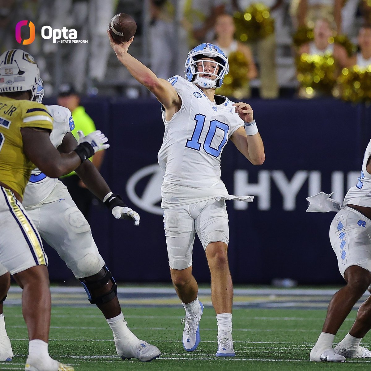 The @Patriots have selected Drake Maye in the #NFLDraft. In 2023, Maye had the most air yards per attempt (11.2) of any FBS QB with at least 350 attempts.