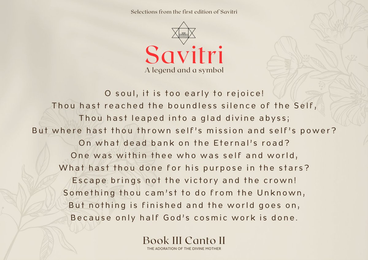 Daily Verses from Savitri (First Edition), Book III Canto II: The Adoration of the Divine Mother

#SriAurobindo #InevitableWord
