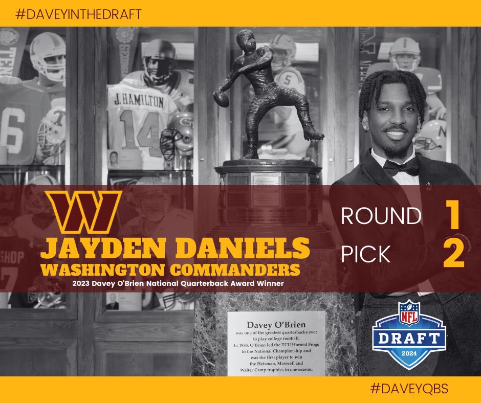 Congratulations to 2023 award recipient Jayden Daniels, the second overall pick in the #NFLdraft ! #DaveyQBs #DaveyInTheDraft