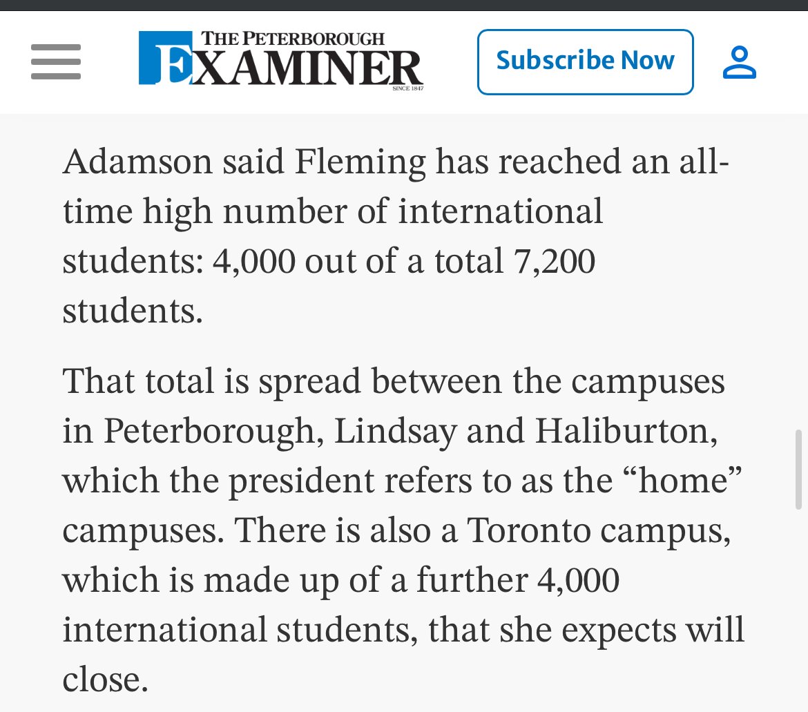 Fleming College added 3,379 international students in 1.5 years, and their Trebas Institute affiliate added 2,248. They had 8,000 international students out of 11,200 total students! Over 5,600 international students out of nowhere for a college of only 3,200 domestic students.