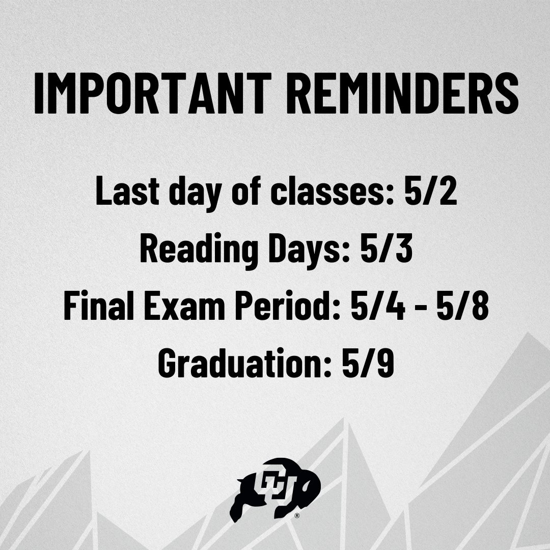 ‼️ Important dates going into finals week ‼️ #HACademics #GoBuffs #FinishStrong