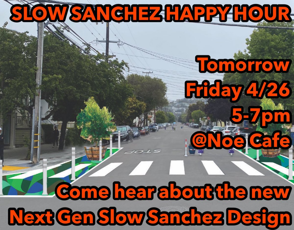 Exciting things are coming to Sanchez. Come hear from SFMTA at our Happy Hour tomorrow 4/26 from 5-7pm @cafenoe