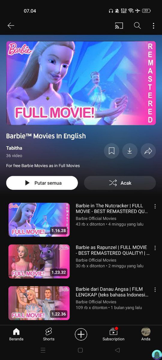 💚 buat yg mau nonton barbie full movie search aja tabitha barbie playlist di youtube