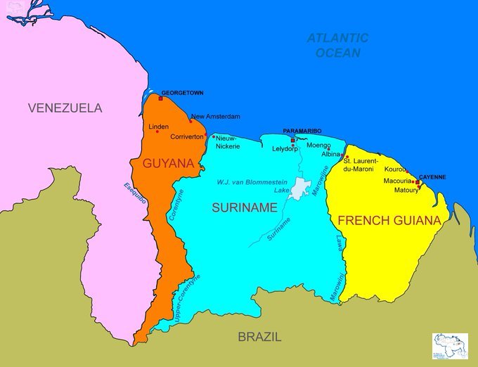 #25Abr Colorido Mapa del este de Venezuela, Guyana, Surinam, Guyana Francesa y noreste de Brasil #MiMapa 

Que el mundo conozca las verdaderas fronteras, Comparte #RT