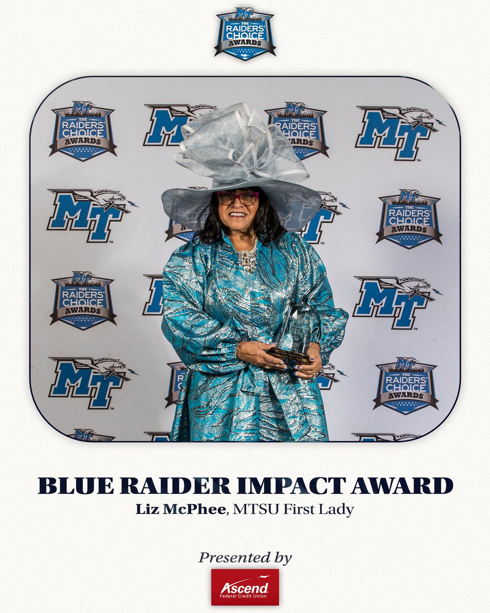 Our first ever recipient of the Blue Raider Impact Award is a special one. Thank you to Mrs. Liz McPhee, @MTSU’s First Lady for all she does for our Blue Raiders! #RCA2024