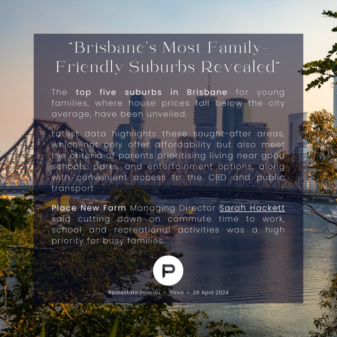 PlaceProjects's tweet image. | Fast Fact Friday
With Place Advisory

“ Brisbane’s Most Family-Friendly Suburbs Revealed “

Read more from REA here 🔗 Lnk.Bio/PlaceProjects

#placeprojects #placeadvisory #placeestateagents #realestateaus #brisbane #topfivesuburbs #sarahhackett #placenewfarm #fastfactfriday