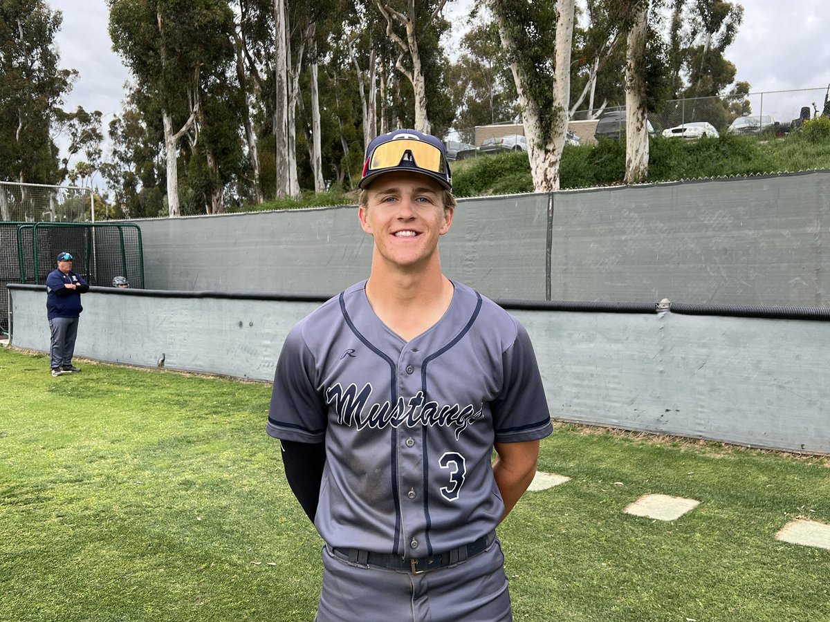 Trabuco Hills beats Mission Viejo 3-0 to clinch a share of the South Coast League title with Tesoro and Dana Hills. Mikey Gray (below) pitched a shutout with 3 hits and 8 strikeouts. Tiebreaker goes as follows: 1. Tesoro 2. Dana Hills 3. Trabuco Hills @ocvarsity @SteveFryer