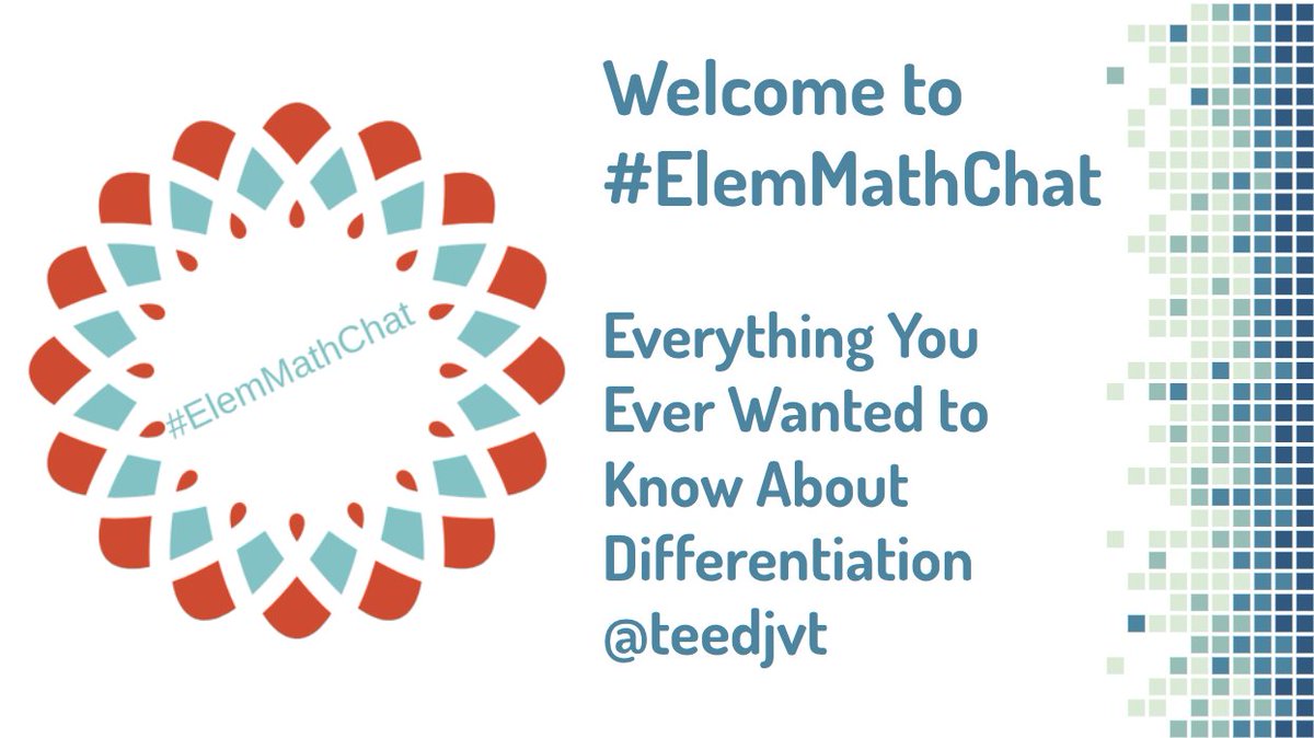 Hi everyone!  Welcome, welcome, welcome!
So excited to be hosting the #ElemMathChat this evening.
#Welcome #Math #MathTeacher #ITeachMath #Math4All