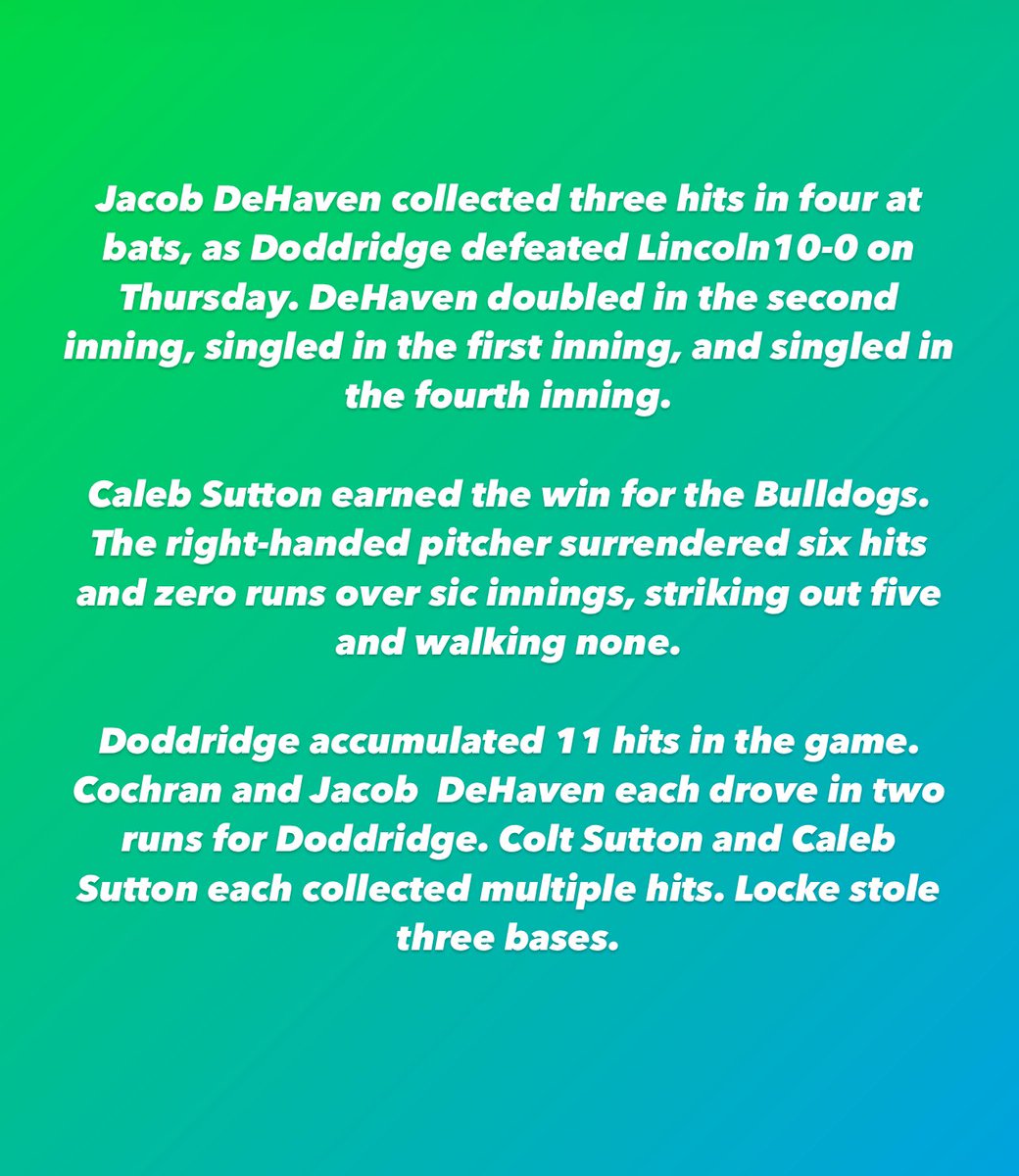 Doddridge beats Lincoln on Thursday at home. #WVPrepBaseball #GoBulldogs